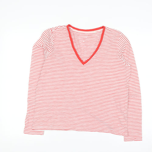 Boden Women's Red Striped V-Neck Long Sleeve Cotton T-Shirt Size M