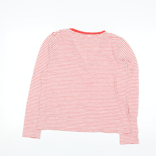 Boden Women's Red Striped V-Neck Long Sleeve Cotton T-Shirt Size M