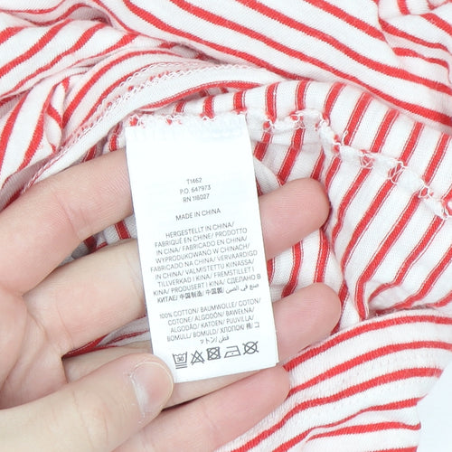 Boden Women's Red Striped V-Neck Long Sleeve Cotton T-Shirt Size M
