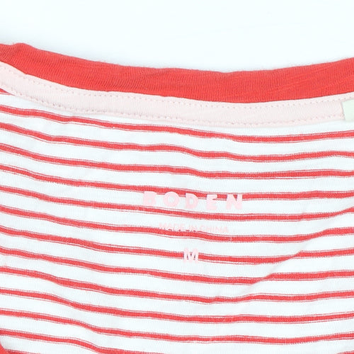 Boden Women's Red Striped V-Neck Long Sleeve Cotton T-Shirt Size M