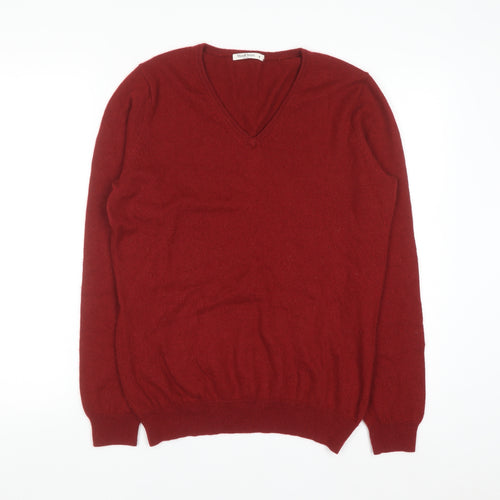 WoolOvers Men’s Red Merino Wool Cashmere V-Neck Jumper M