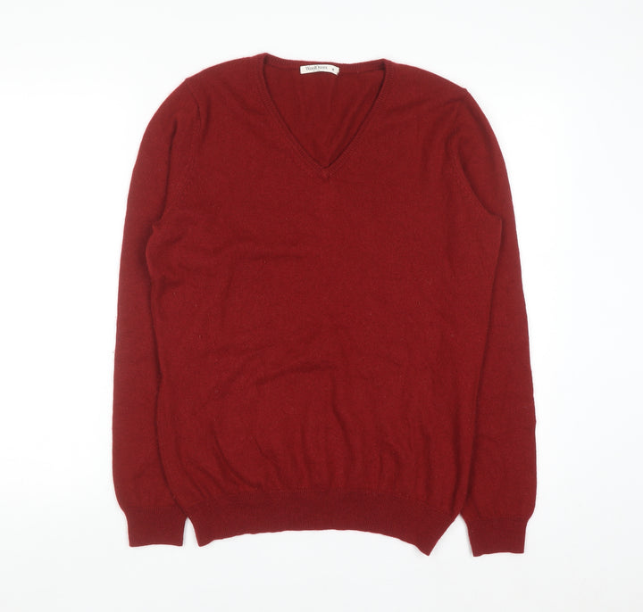 WoolOvers Men’s Red Merino Wool Cashmere V-Neck Jumper M