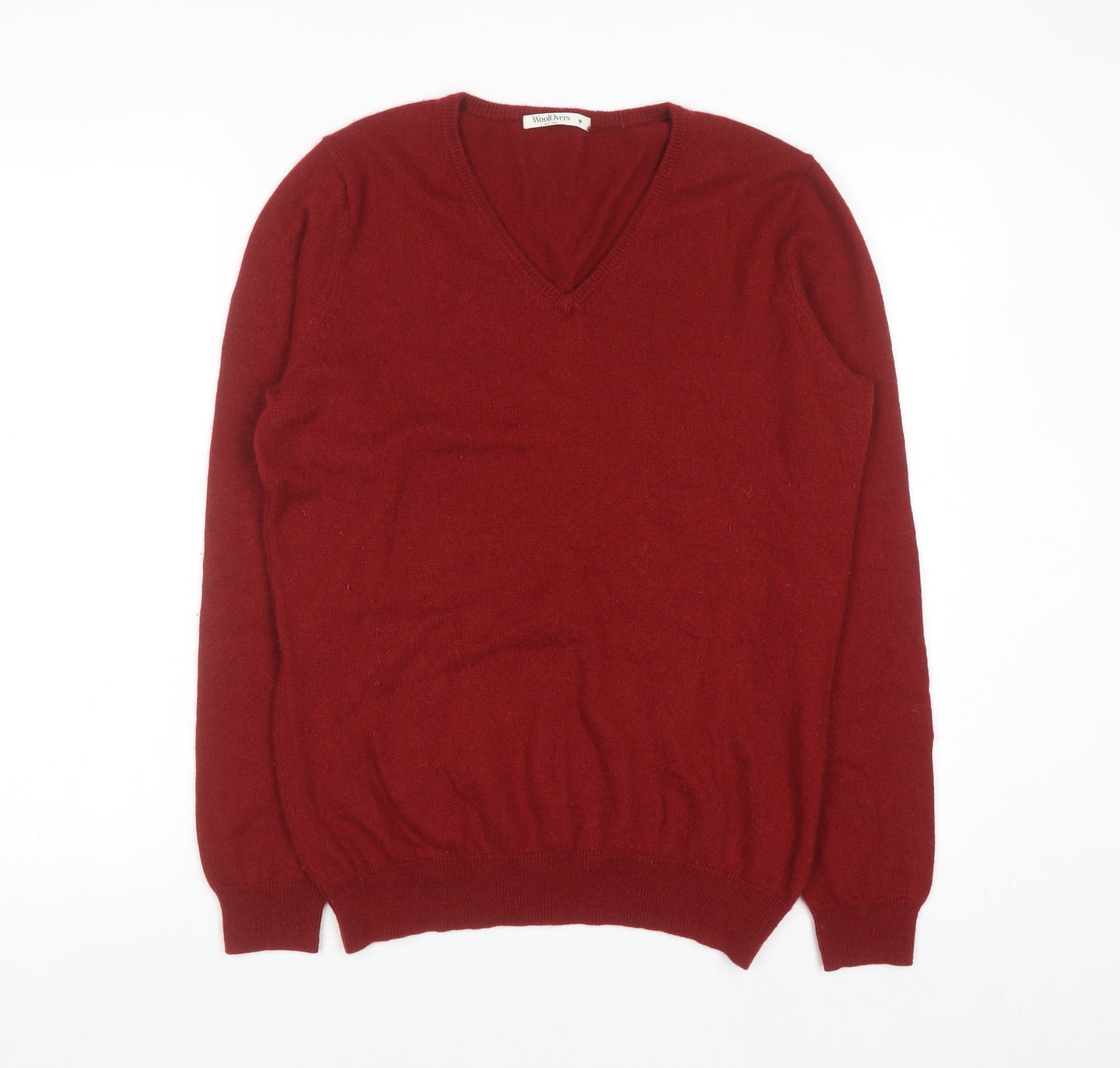 WoolOvers Men’s Red Merino Wool Cashmere V-Neck Jumper M