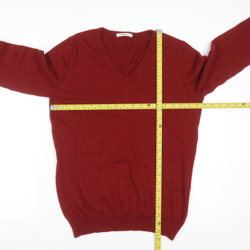 WoolOvers Men’s Red Merino Wool Cashmere V-Neck Jumper M