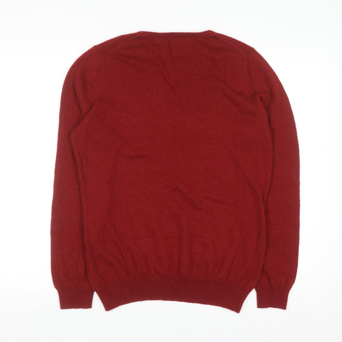 WoolOvers Men’s Red Merino Wool Cashmere V-Neck Jumper M