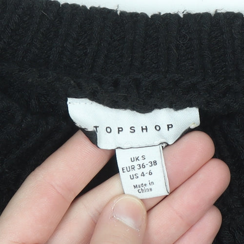 Topshop Women's Black Chunky-Knit Pullover Jumper Size S