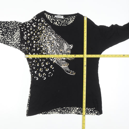 Zarra Gembos Womens Black Leopard Embroidered Cotton Jersey Long Sleeve T-Shirt Size 10