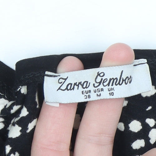 Zarra Gembos Womens Black Leopard Embroidered Cotton Jersey Long Sleeve T-Shirt Size 10