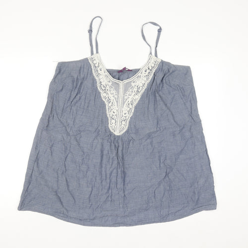 New Look Inspire Blue Cotton Lace V-Neck Camisole Top Size 18