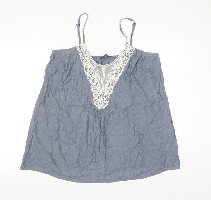 New Look Inspire Blue Cotton Lace V-Neck Camisole Top Size 18