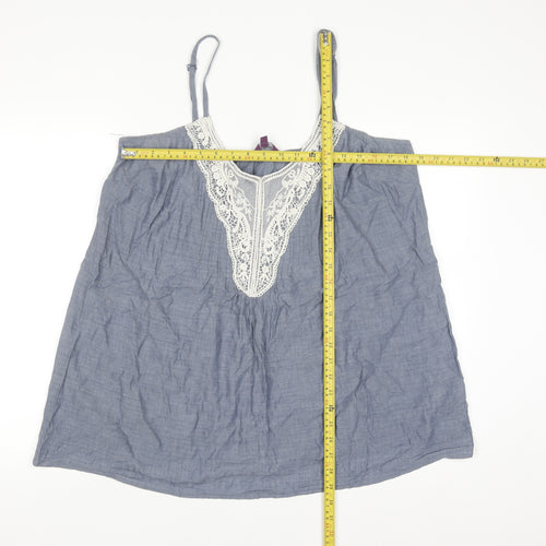 New Look Inspire Blue Cotton Lace V-Neck Camisole Top Size 18