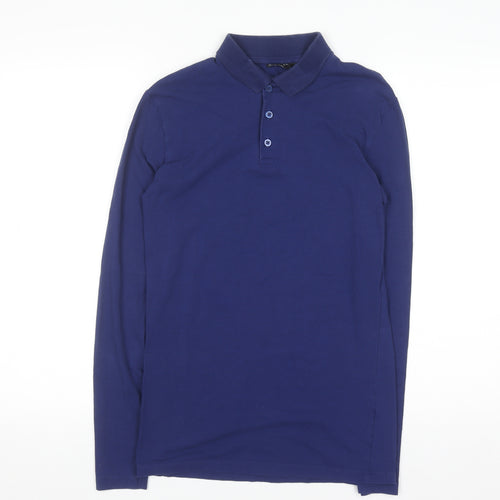 ASOS Men's Blue Long Sleeve Cotton Stretch Polo Shirt Size S