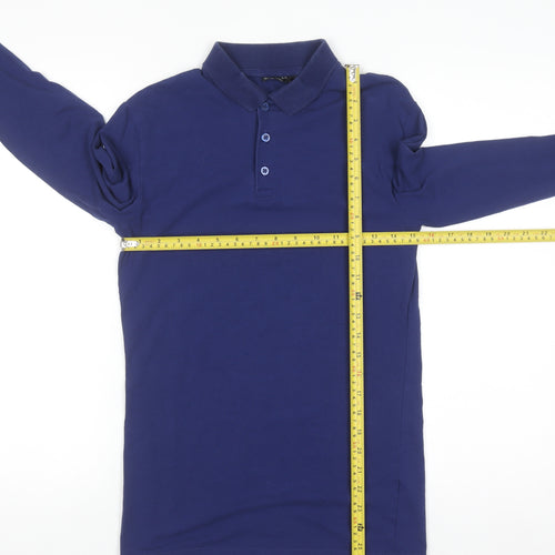 ASOS Men's Blue Long Sleeve Cotton Stretch Polo Shirt Size S