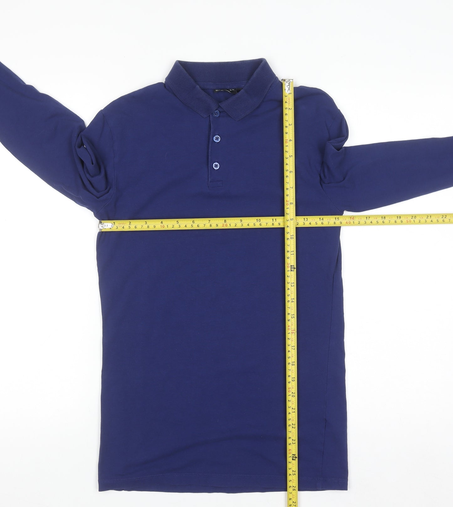 ASOS Men's Blue Long Sleeve Cotton Stretch Polo Shirt Size S