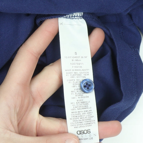 ASOS Men's Blue Long Sleeve Cotton Stretch Polo Shirt Size S