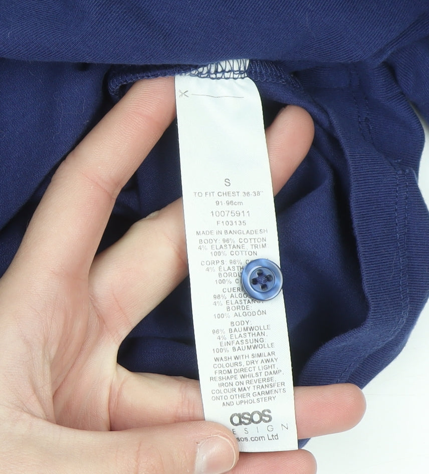 ASOS Men's Blue Long Sleeve Cotton Stretch Polo Shirt Size S