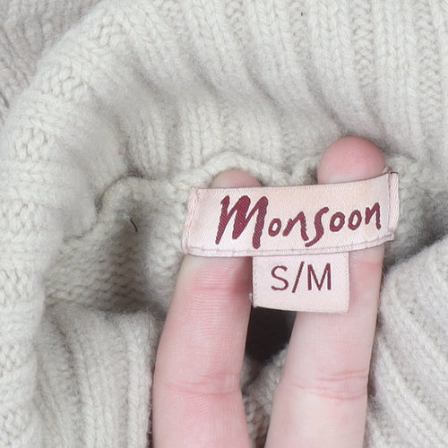 Monsoon Women's Beige Lambswool Roll Neck Cape Jumper S