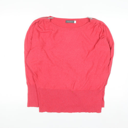 Mint Velvet Women's Pink Medium Boat Neck Jumper with Zip Detail