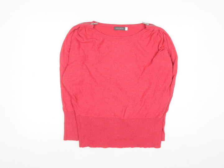 Mint Velvet Women's Pink Medium Boat Neck Jumper with Zip Detail