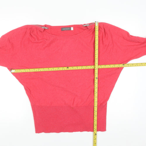 Mint Velvet Women's Pink Medium Boat Neck Jumper with Zip Detail