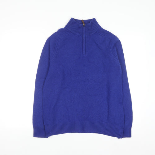 Lands' End Men’s Blue Lambswool Half Zip Jumper Size M