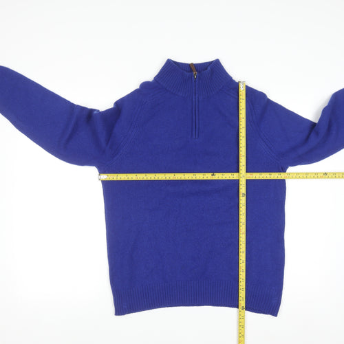Lands' End Men’s Blue Lambswool Half Zip Jumper Size M