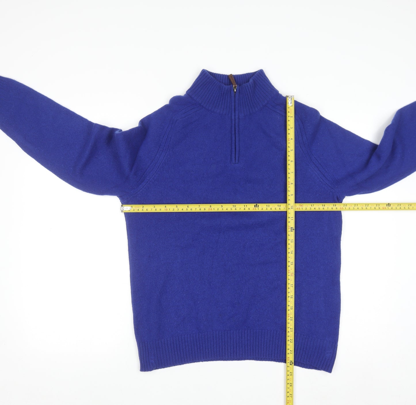 Lands' End Men’s Blue Lambswool Half Zip Jumper Size M