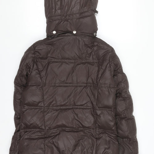 Cortefiel Womens Brown Hooded Puffer Jacket M Quilted Down Casual Coat