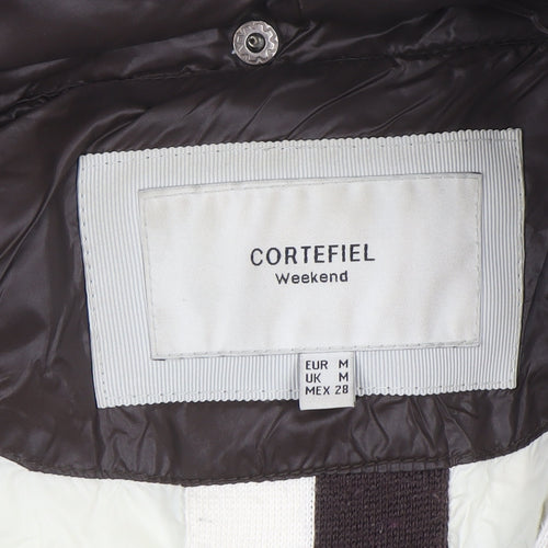 Cortefiel Womens Brown Hooded Puffer Jacket M Quilted Down Casual Coat