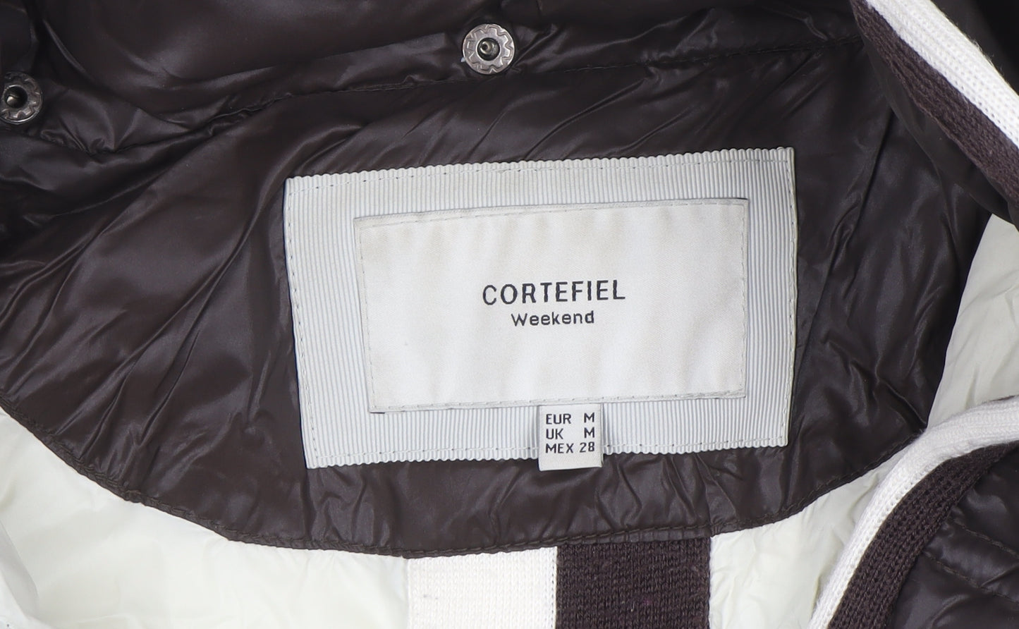 Cortefiel Womens Brown Hooded Puffer Jacket M Quilted Down Casual Coat
