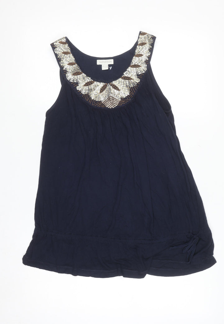 Monsoon Women’s Blue Beaded Tunic Tank Top Size 12