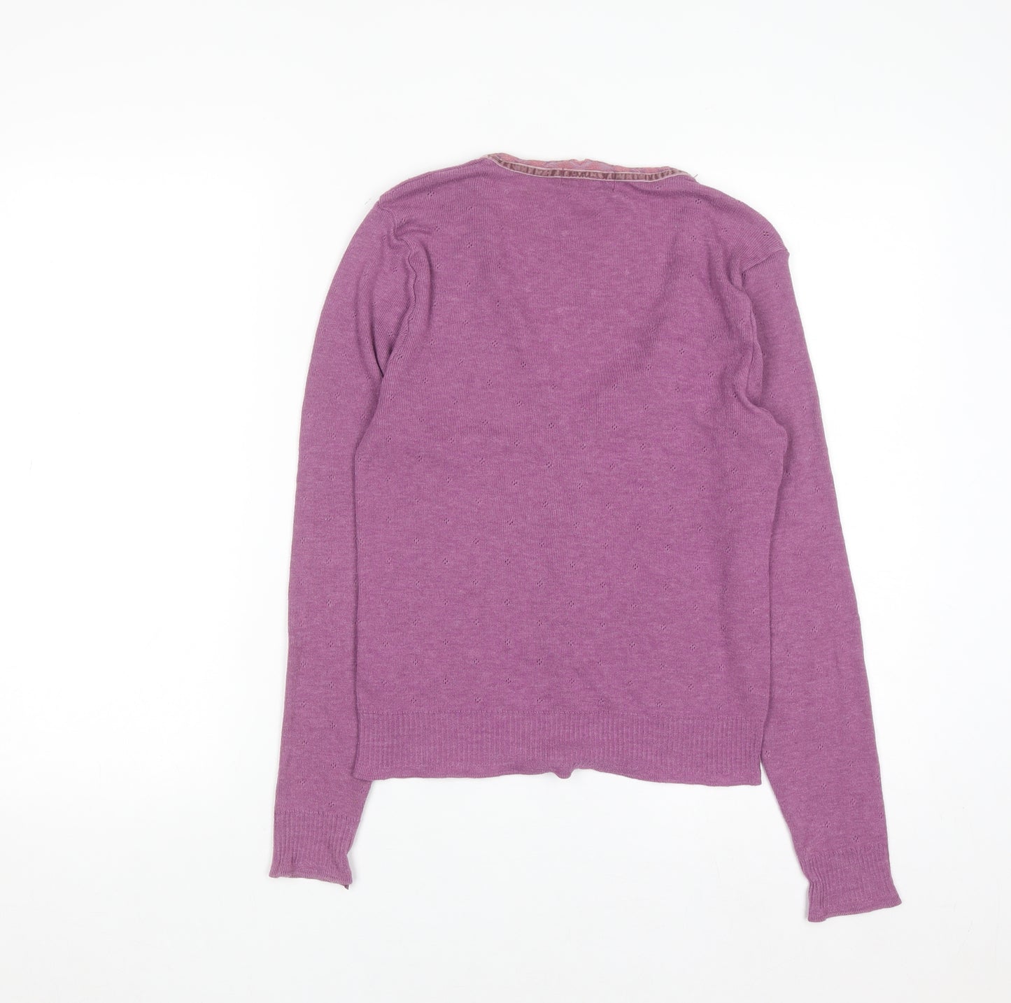 Jigsaw Women Purple Ruffle Trim V-Neck Cardigan Size L