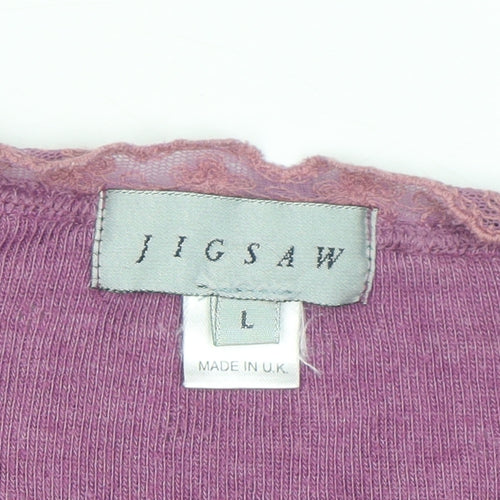 Jigsaw Women Purple Ruffle Trim V-Neck Cardigan Size L