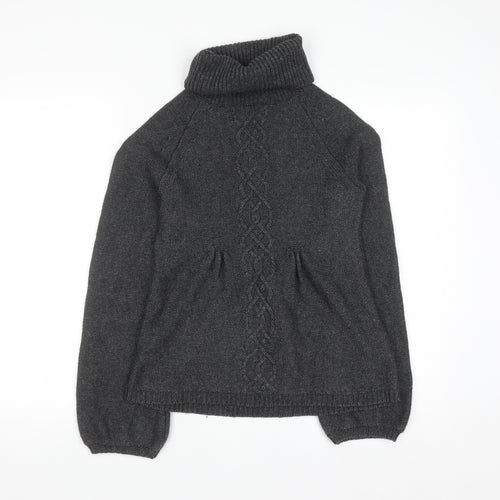Warehouse Women’s Grey Roll Neck Cable Knit Wool Jumper UK 6