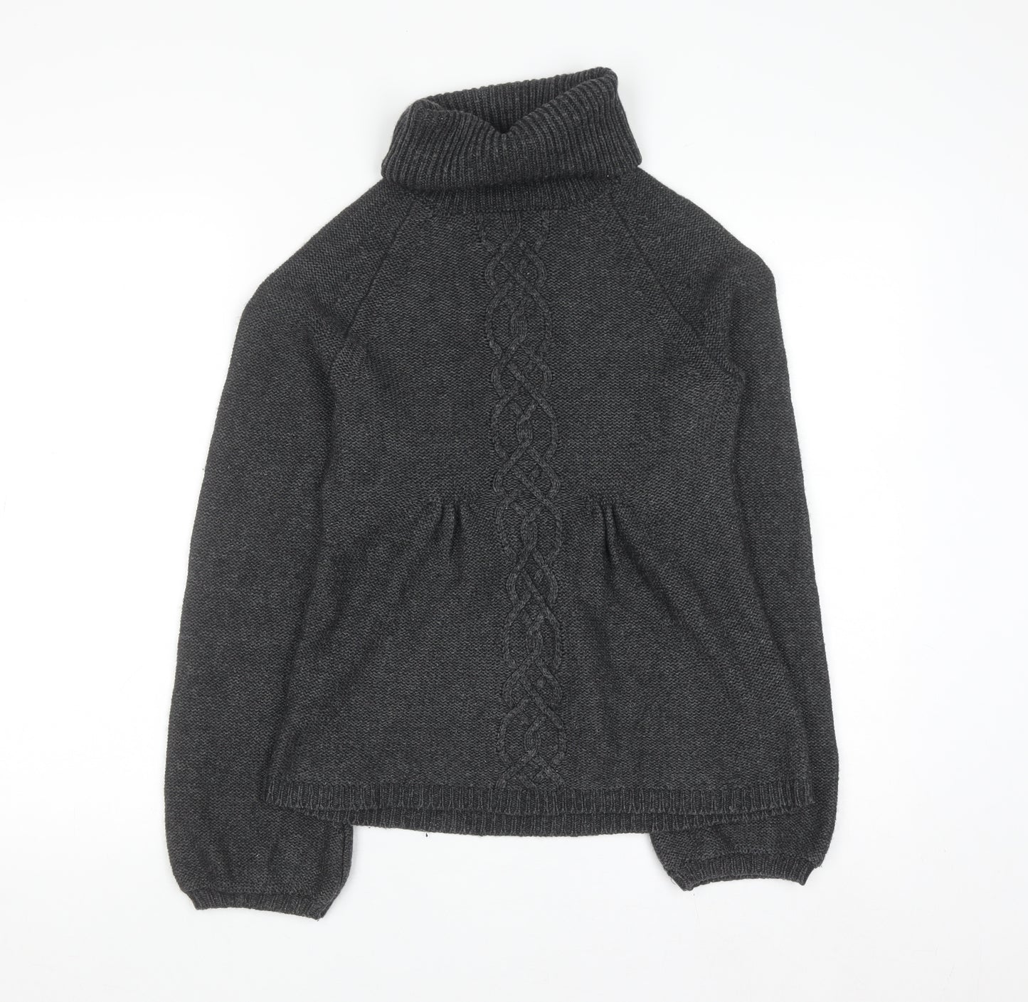 Warehouse Women’s Grey Roll Neck Cable Knit Wool Jumper UK 6