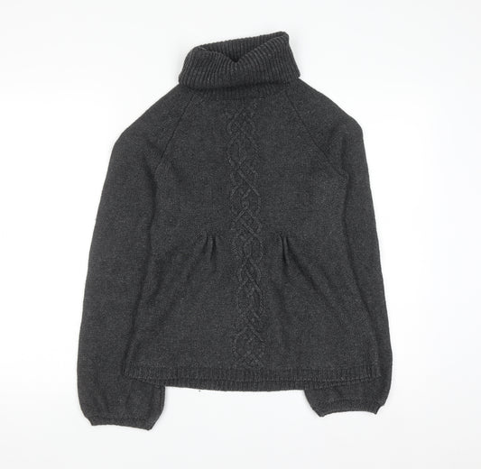 Warehouse Women’s Grey Roll Neck Cable Knit Wool Jumper UK 6