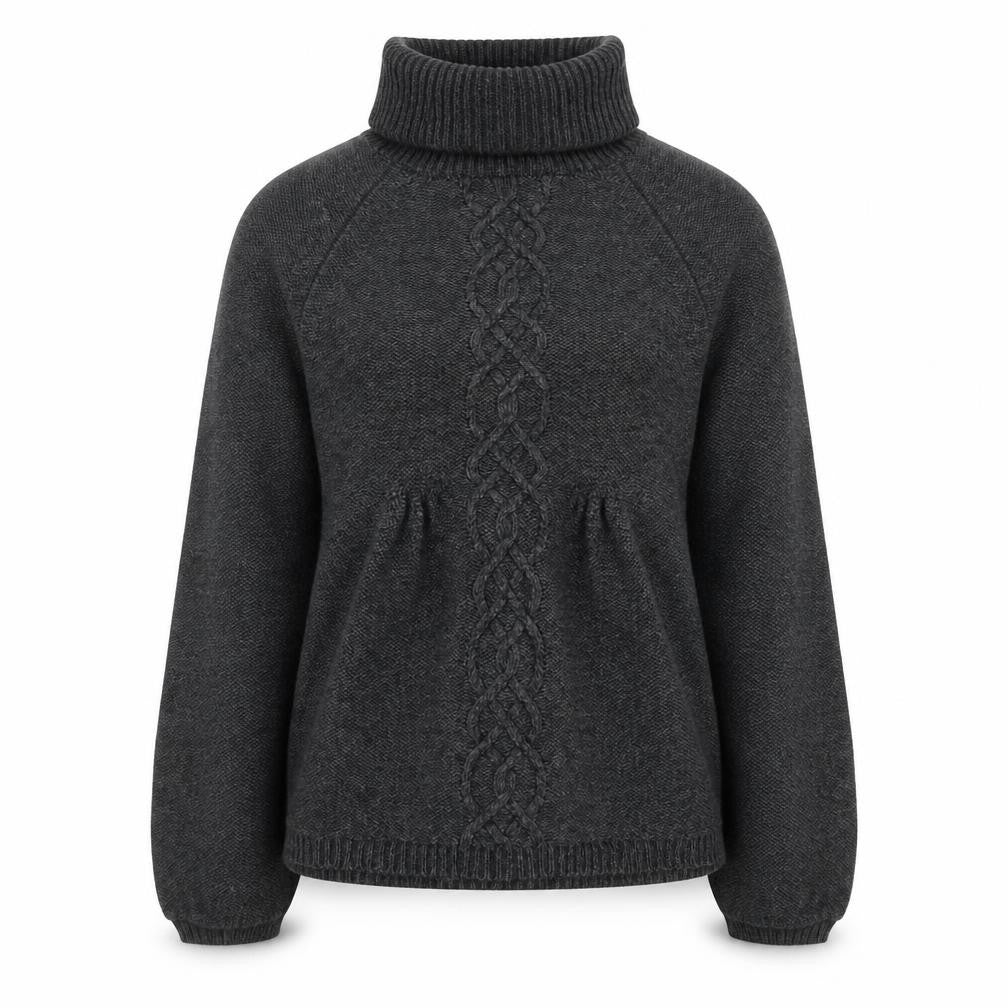 Front view of Warehouse Women’s Grey Roll Neck Cable Knit Wool Jumper UK 6