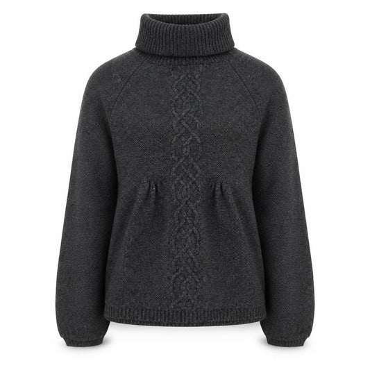 Front view of Warehouse Women’s Grey Roll Neck Cable Knit Wool Jumper UK 6