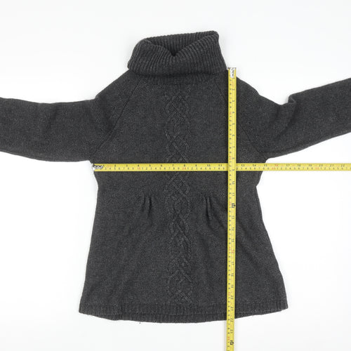 Warehouse Women’s Grey Roll Neck Cable Knit Wool Jumper UK 6