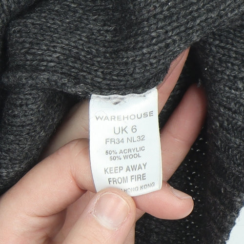 Warehouse Women’s Grey Roll Neck Cable Knit Wool Jumper UK 6
