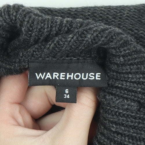 Warehouse Women’s Grey Roll Neck Cable Knit Wool Jumper UK 6