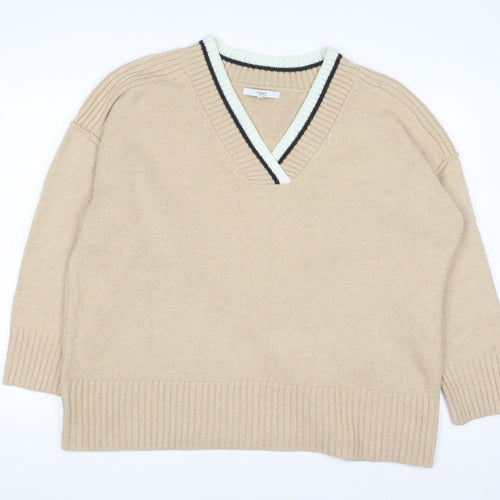 Next Men’s Beige V-Neck Knit Jumper XL Classic Casual Style