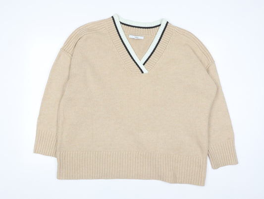 Next Men’s Beige V-Neck Knit Jumper XL Classic Casual Style