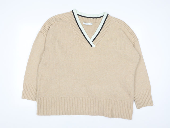 Next Men’s Beige V-Neck Knit Jumper XL Classic Casual Style