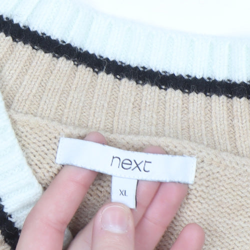 Next Men’s Beige V-Neck Knit Jumper XL Classic Casual Style