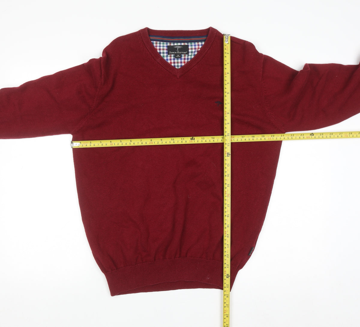 Fynch-Hatton Men's Red Wool Cotton V-Neck Jumper Medium