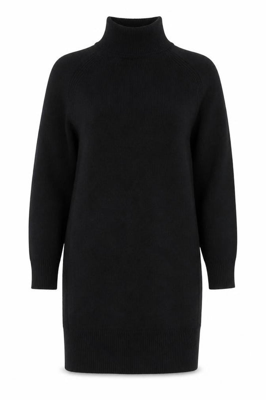 Front view of Brave Soul Women’s Black Roll Neck Tunic Jumper, size UK 12