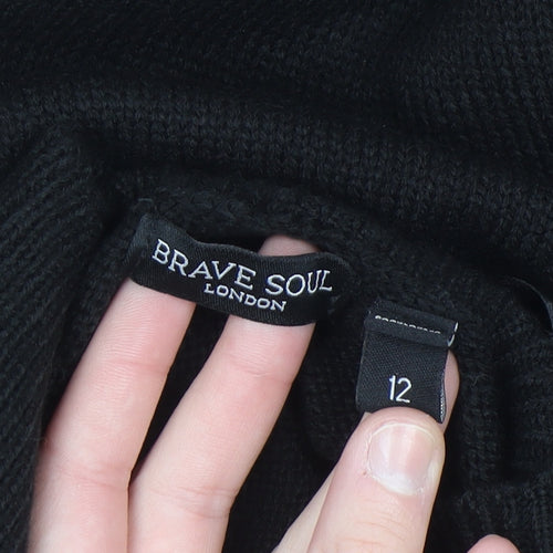 Brave Soul Women’s Black Roll Neck Tunic Jumper Size 12