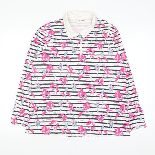 Damart Women’s Multicoloured Floral Stripe Cotton Long Sleeve Polo Top Size 18/20