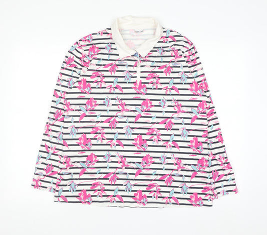 Damart Women’s Multicoloured Floral Stripe Cotton Long Sleeve Polo Top Size 18/20